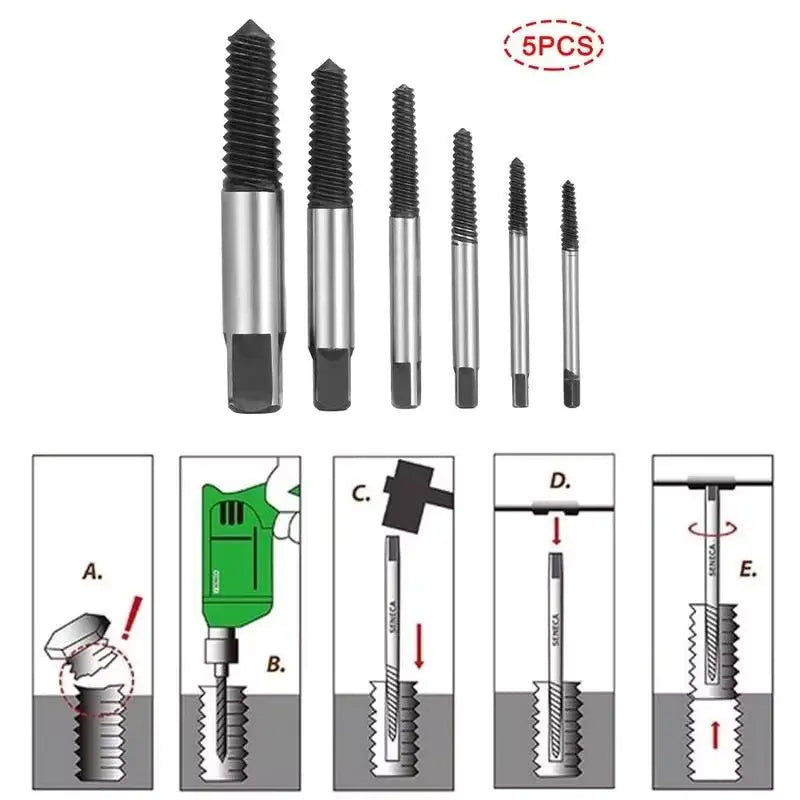 Extractor de Tornillos Dañados o Desgastados X5 Tamaños